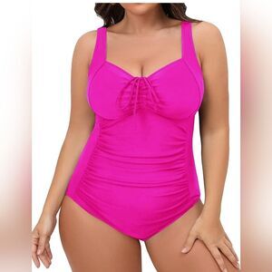 DACI Retro Tummy Control Ruched Barbie Hot Pink Adjustable Plus Swimsuit NWT 20W